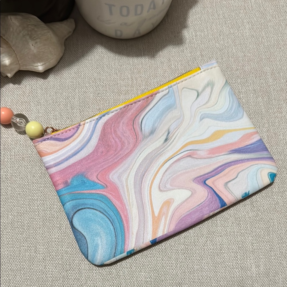 Ipsy Watercolor Vibes Pouch with Bauble Style Pull-Like New